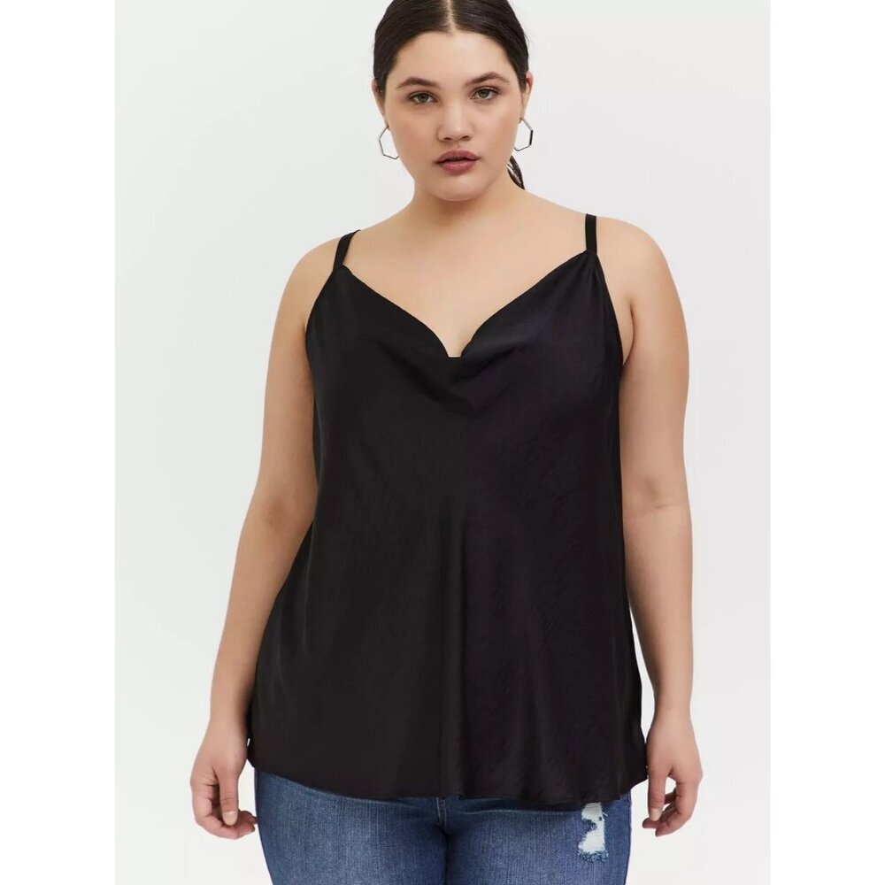 Torrid Plus Size 3 (3X)‎ Satin Cowl Neck Cami Black Sleeveless Top Tank